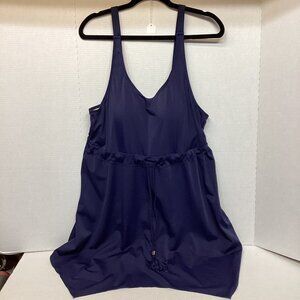 Swim Suit-Dress Denim & Co. Beach Handkerchief Hem Solid Navy Color 10&12  Left